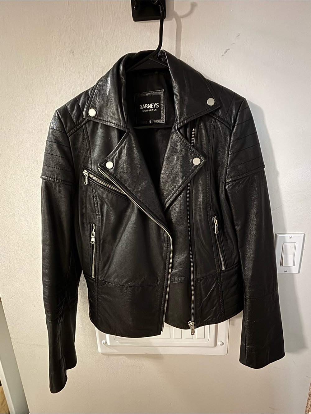 Barneys New York Black Leather Asymmetrical Biker Jacket